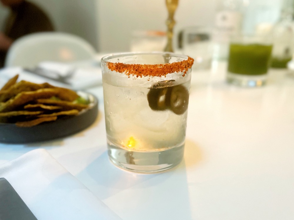 A virgin margherita cocktail sits on a table at Ottolenghi Islington in London
